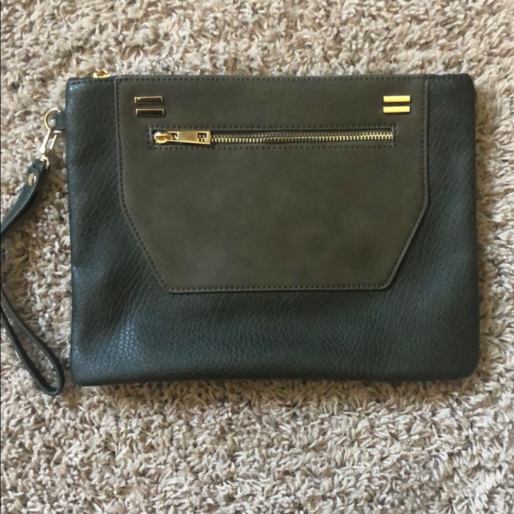 Olive green vegan leather clutch